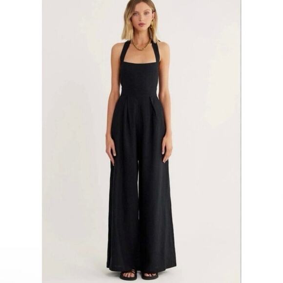 Rumer Freya Black Linen Jumpsuit Medium Anthropologie - Picture 1 of 5